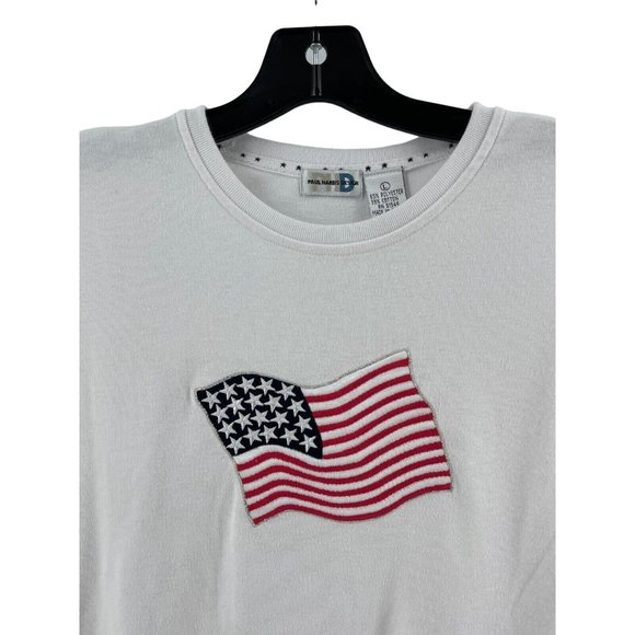Paul Harris Design Women's White American Embroidered Flag T-Shirt Size L - Picture 2 of 8